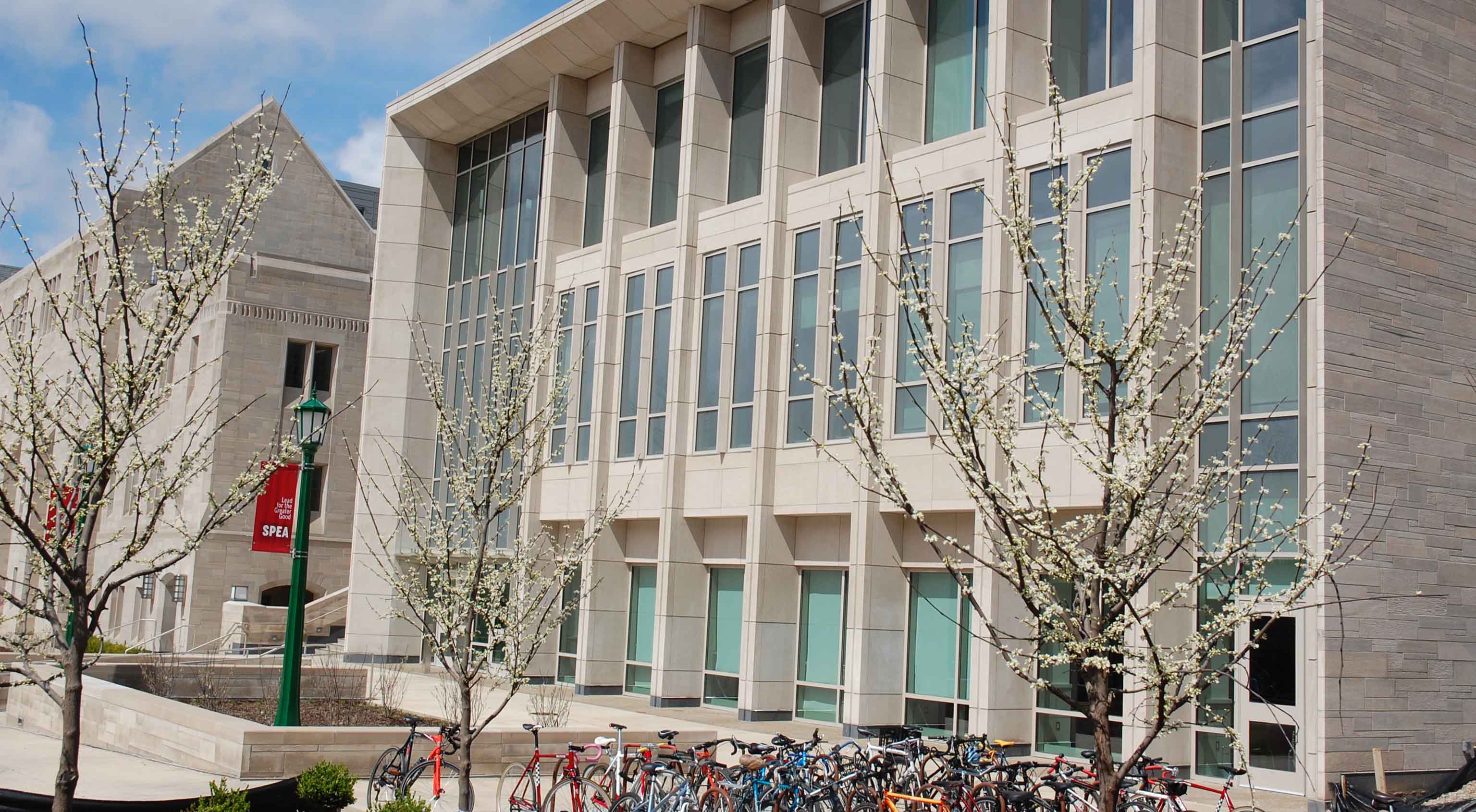 O'Neill building with bikes and flowers